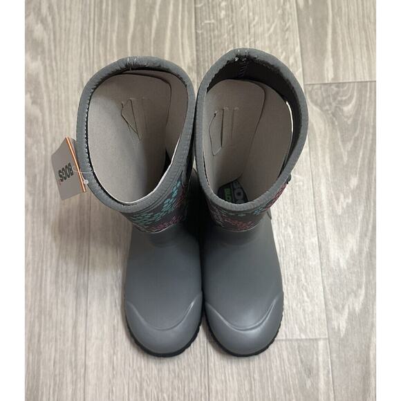 Bogs Youth York Star Heart Mid Calf Grey Pull On Rubber Rain Boots Sz 1 - Picture 4 of 9